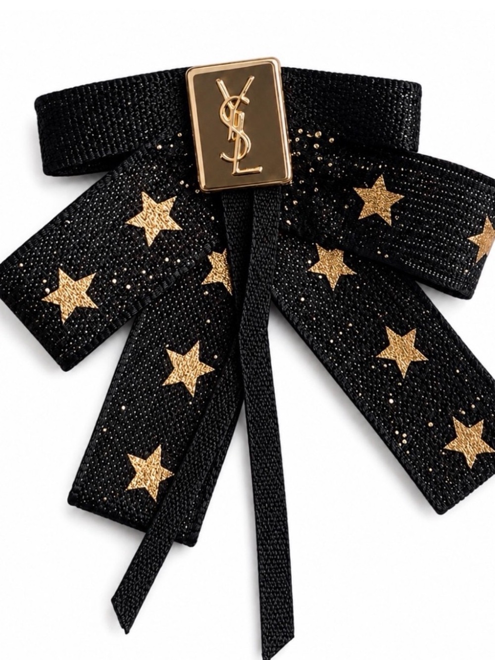 YSL Mon Paris Gold Star Ribbon Bow Bottle Charm Black Gold Rare